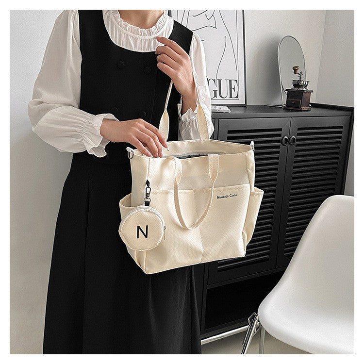 Minimalist Nylon Tote Bag, Oxford Waterproof Handbag Shoulder Crossbody Bag with Pocket, Effortless Style for Women Daily Errand