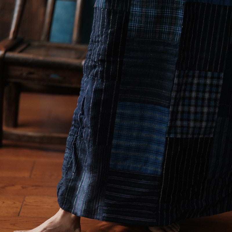 Women Cotton Linen Llong Skirt New Arrival 2025 Autumn Vintage Style Plaid Pattern Loose Comfortable Femae Casual Skirts M2006