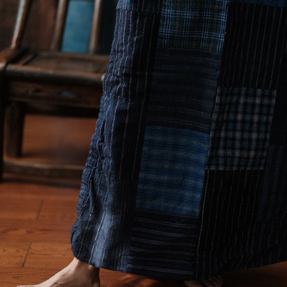 Women Cotton Linen Llong Skirt New Arrival 2025 Autumn Vintage Style Plaid Pattern Loose Comfortable Femae Casual Skirts M2006