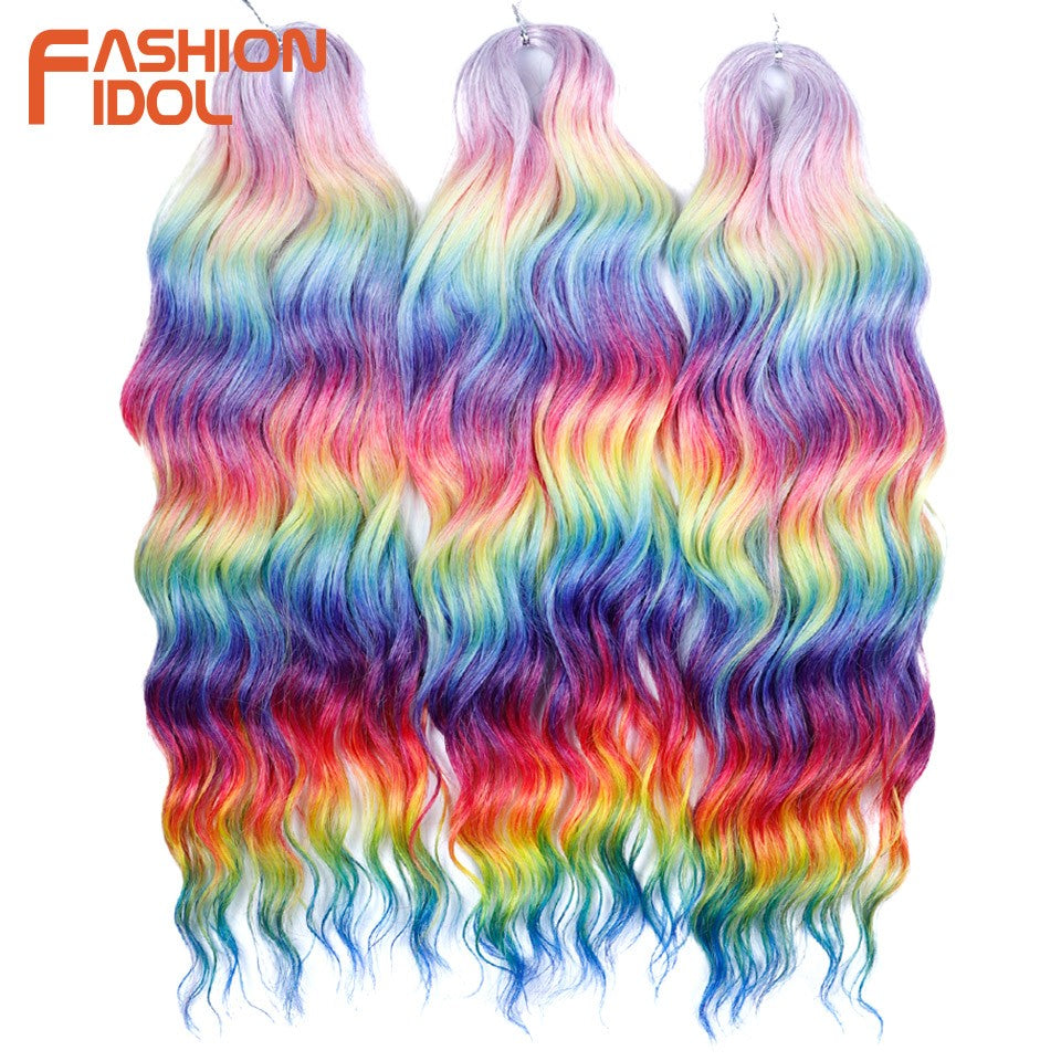 FASHION IDOL Cabelo de Crochê Torção Laranja Extensões de Cabelo Trançado de Onda Profunda Sintética Cabelo Onda de Água 24 Polegadas Fibra Resistente ao Calor
