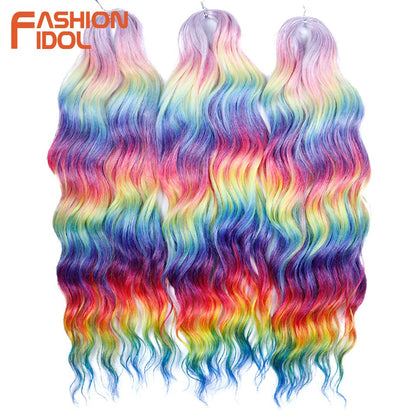 FASHION IDOL Cabelo de Crochê Torção Laranja Extensões de Cabelo Trançado de Onda Profunda Sintética Cabelo Onda de Água 24 Polegadas Fibra Resistente ao Calor