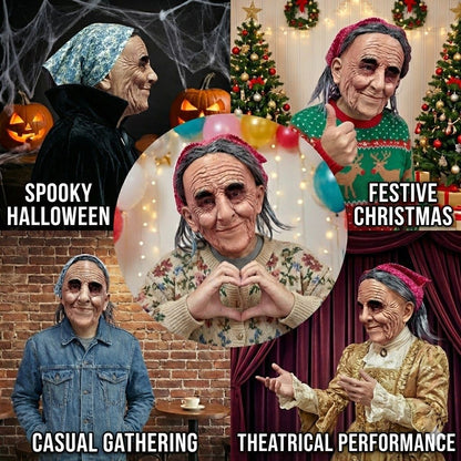 Unique Old Grandma Mask Halloween Carnival Costume Party Realistic Peasant Woman Performance Mask