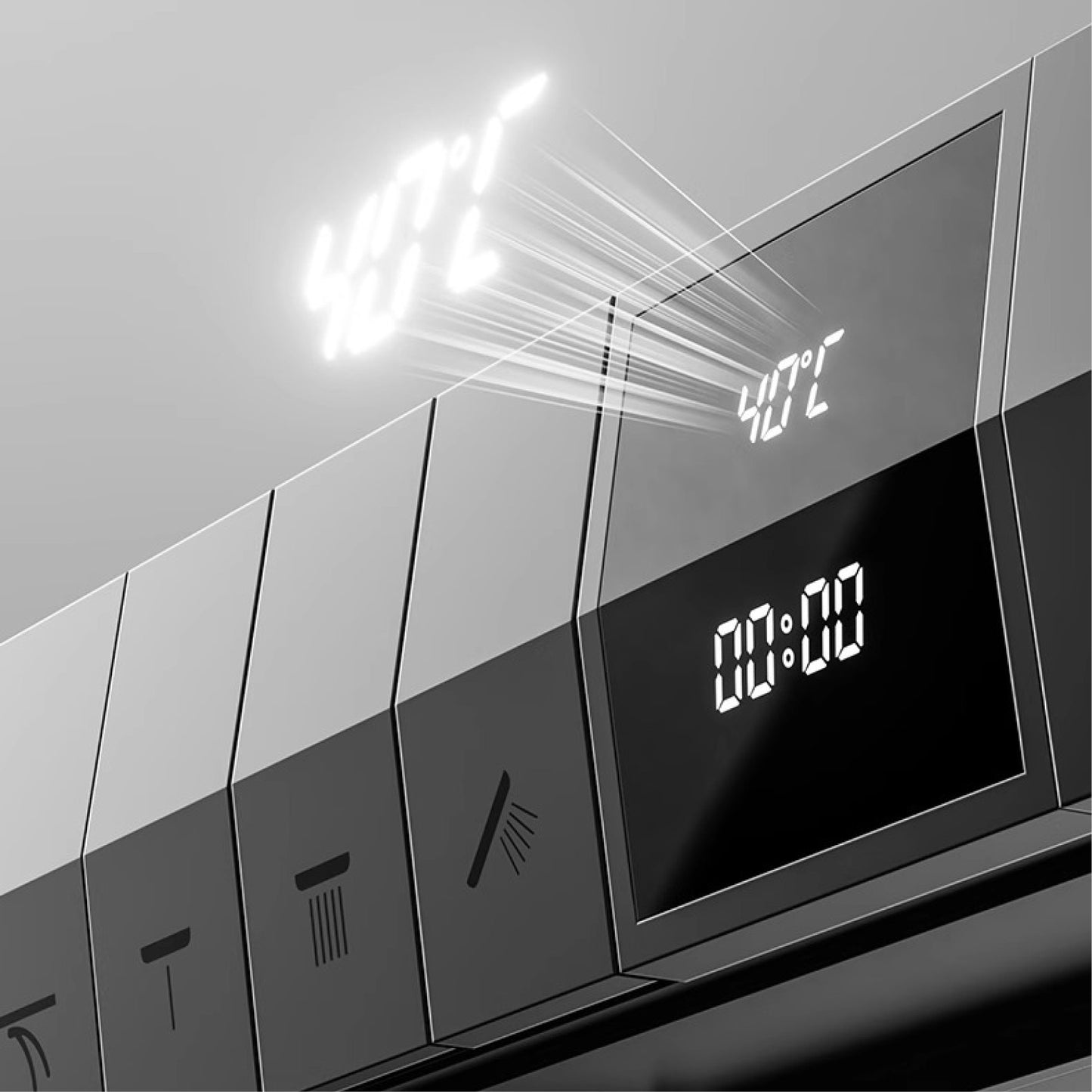 Sistema de chuveiro de parede com temperatura constante em latão cinza chumbo, montado na parede, com display digital LED, torneira de banheiro com água quente e fria