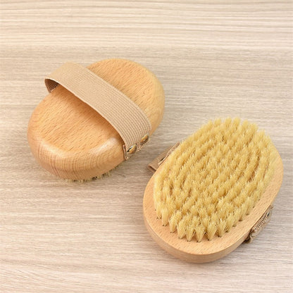 Wet Dry Skin Body Brush Natural Pig Bristles Dry Skin Exfoliating Body Massage Cleaning SPA Tool For Cellulite Lymphatic Drainag