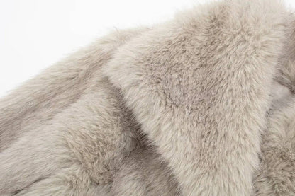 HH Women Fashion Cropped Faux Fur Jacket Coat Long Sleeve Front Snap-button Female Outerwear Chic Lapel Collar Thick Coat