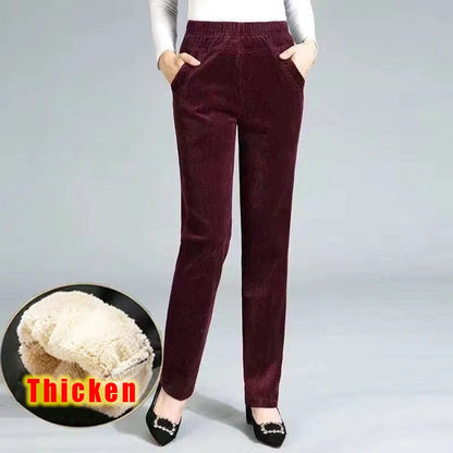 Autumn Winter Plush Thick Thin Elegant Women's Pants High Waist Fleece Pencil Pants Women Corduroy Leggings Office Lady Trousers