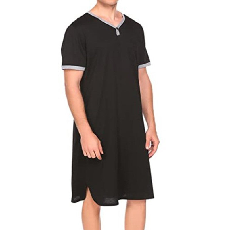 Men's Short Sleeve Thin Lengthened Leisure Pajamas Loose Skin Friendly Cotton Robes Homewear Bathrobes Vintage Nightgown M-3XL