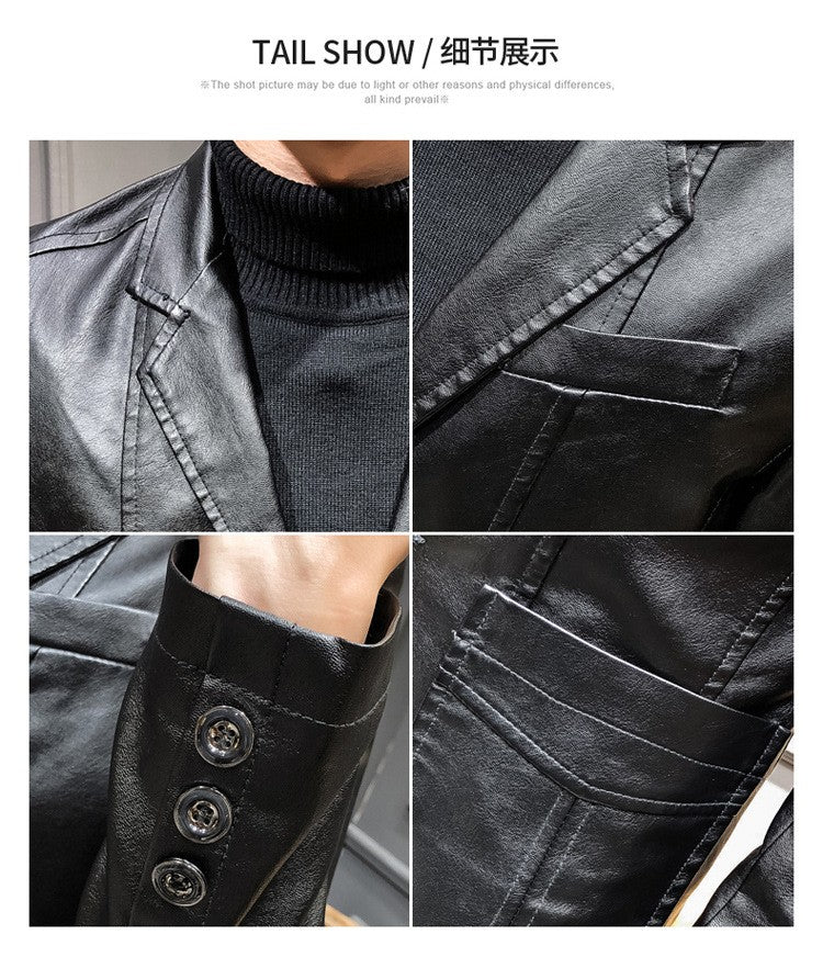 New Spring Men Slim Leather Blazers Jackets PU Leather Suits Coats Good Quality Male Business Casual Fit Suits Jackets Size 6XL