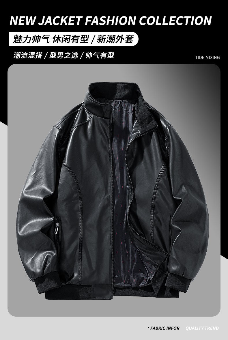 Leather Jacket Men Coats Windproof Oversized 6XL 7XL 8XL Plus Size Autumn Motorcycle Travel Fleece Black Zipper Winter Overcoat