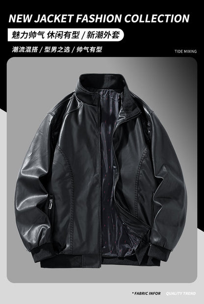 Leather Jacket Men Coats Windproof Oversized 6XL 7XL 8XL Plus Size Autumn Motorcycle Travel Fleece Black Zipper Winter Overcoat