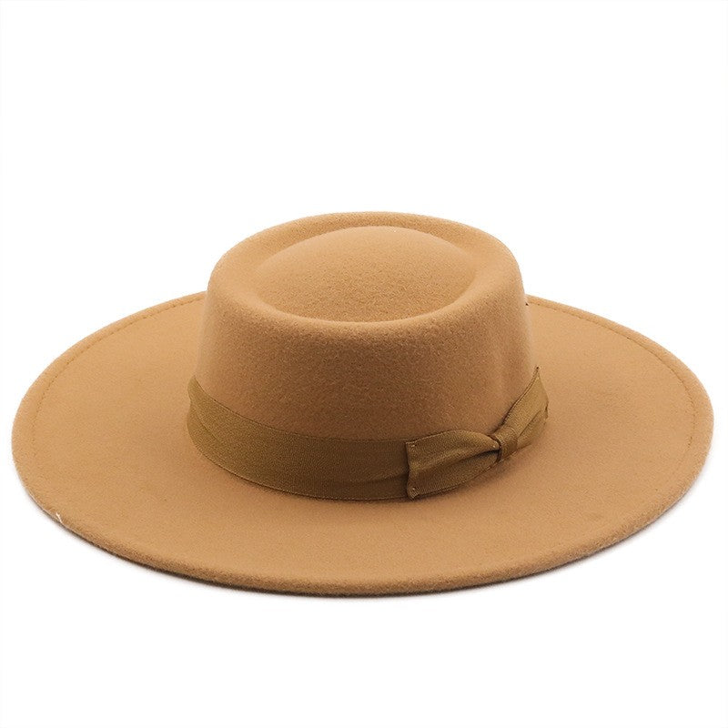 Chapéu Fedora Feminino De Lã Feltro Preto Liso Com Aba Larga De 9,5 Cm E Topo Reto, Com Laço, Vintage, Igreja, Casamento, Panamá