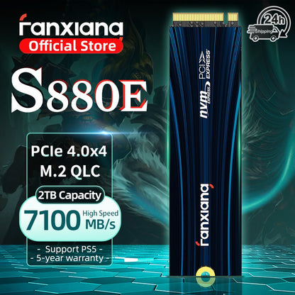 Fanxiang S880E SSD M.2 7300MB/s 1TB/2TB/4TB M.2 NVMe SSD PCIe 4.0x4 Disco Rígido Interno Para PS5 Laptop PC