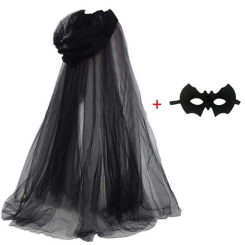 Black Wedding Veil Witch Vampire Roleplay Cloak Halloween Double Cloak Game Party Costume Props Festival Dress-up