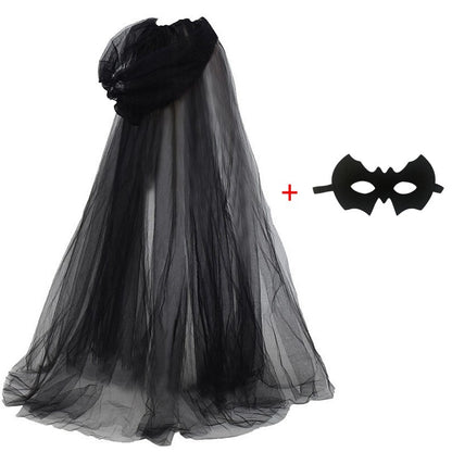 Black Wedding Veil Witch Vampire Roleplay Cloak Halloween Double Cloak Game Party Costume Props Festival Dress-up