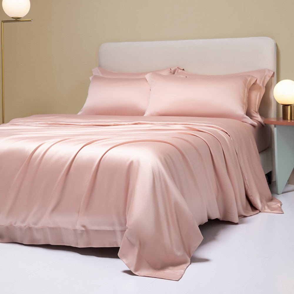 Lofuka Luxuoso Conjunto de Cama Cinza Escuro 100% Seda Pura Capa de Edredom Lençol Fronha para Sono Saudável Casal Queen King