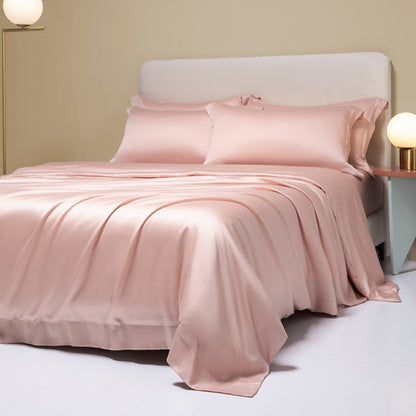 Lofuka Luxuoso Conjunto de Cama Cinza Escuro 100% Seda Pura Capa de Edredom Lençol Fronha para Sono Saudável Casal Queen King