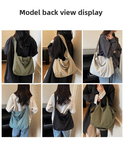 Lazy Style Nylon Crossbody Shoulder Bag Women Casual Large Capacity Bucket Tote Bag Lightweight Japan Style Simple Handbag