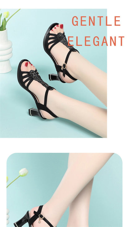 2025 New All-Match Thick Heel Thick Sole Fish Mouth Shoes Middle-Aged Women's Summer Elegant Mother Professional Sandals Fashion