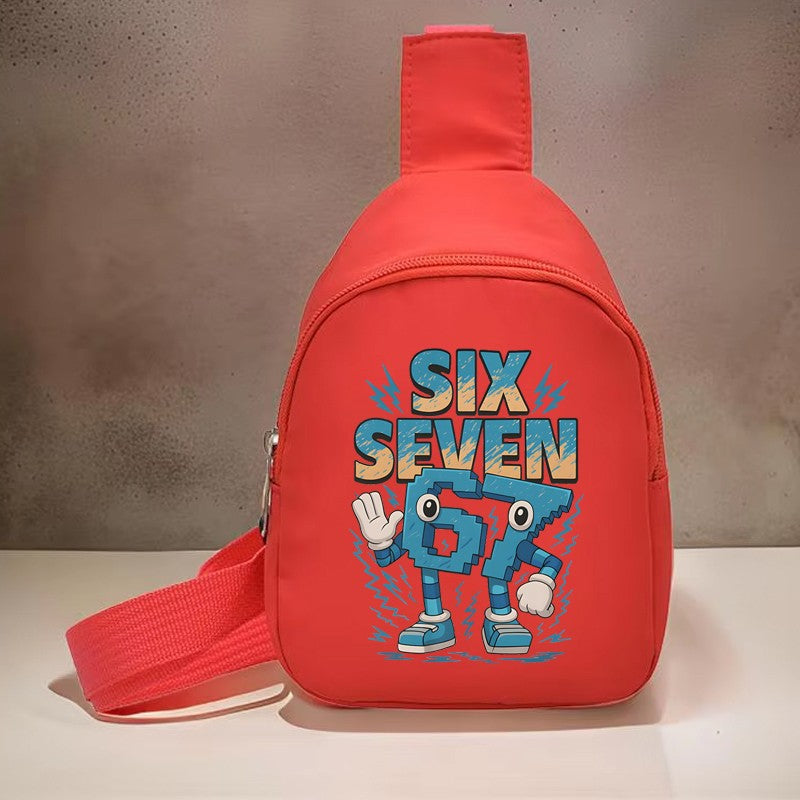 Kids Lightweight Single Shoulder Crossbody Bag Funny Italian Brainrot Meme 6 7 Mini Bag Six Seven Memes Children's Chest Bag