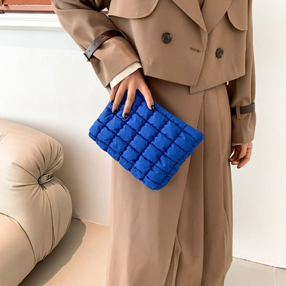 Fashion Puffy Quilted Padded Makeup Bag Zipper Storage Bag Cotton Clutch Bag Handbag Solid Color Cosmetic Bag Beauty Case