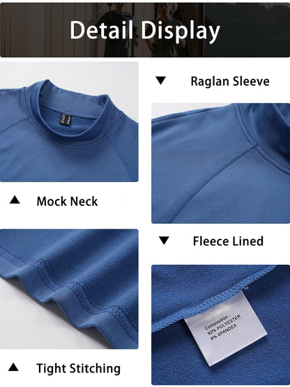 TACVASEN Mock Neck Thermal T-shirts Mens Micro-fleece Lined Long Sleeves Spring Athletic Workout Base Layer Pullover Tops Male