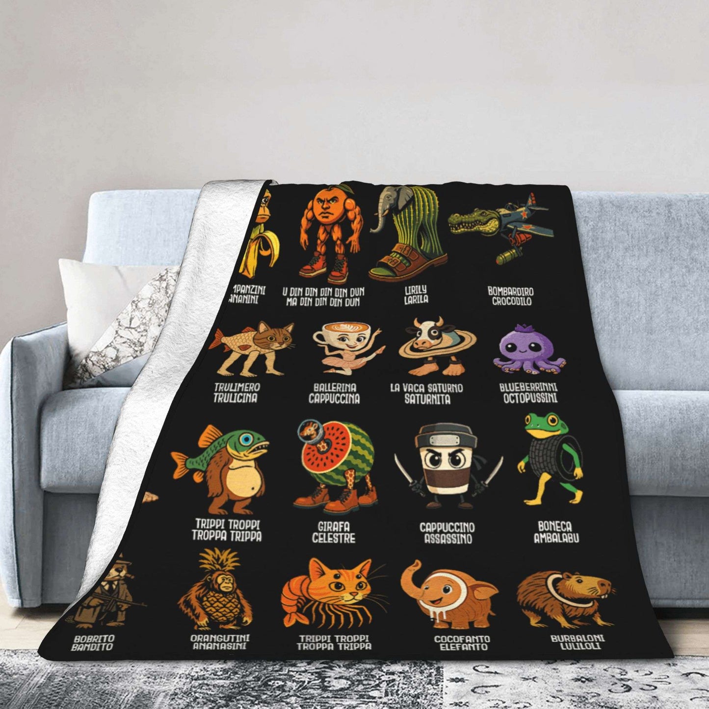 Warm Soft BlanketsStudents Picnic Italian Brainrot Funny Meme Throw Blanket Flannel Bedspread Bedroom Aesthetic Sofa Bed Cover