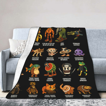 Warm Soft BlanketsStudents Picnic Italian Brainrot Funny Meme Throw Blanket Flannel Bedspread Bedroom Aesthetic Sofa Bed Cover