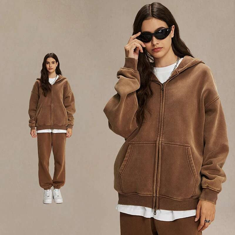 IEFB Men's Wear Wax Printing Vintage Male Hoodies Oversized Loose Zipper Water Washed Plush Sweatshirt Trendy New 9C9349