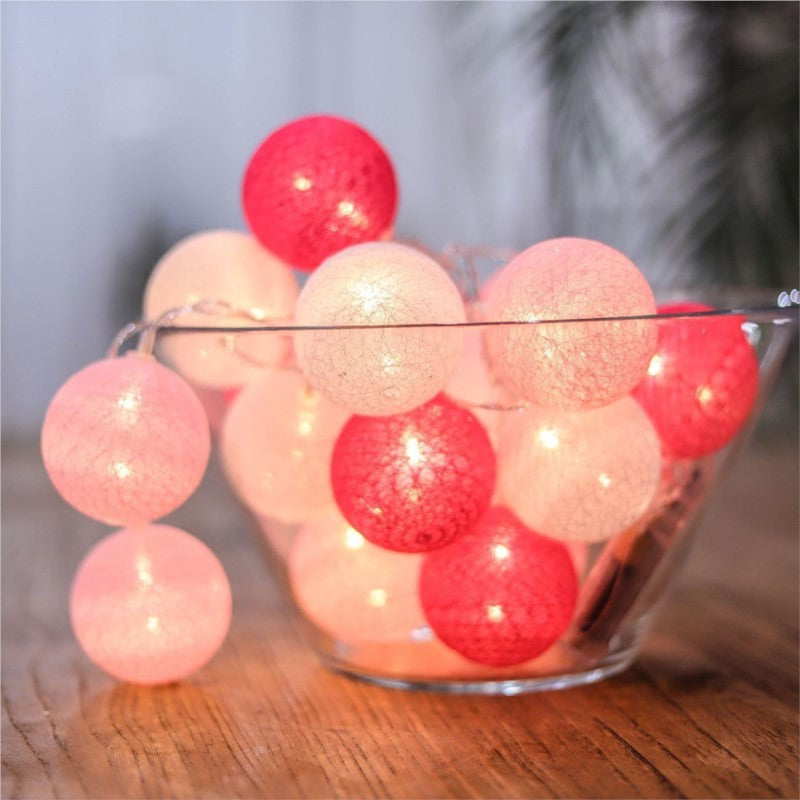 LED Cotton Balls String Lights Lantern Battery Powered Wedding Home Party Ornament Lighting Stings Christmas Decoration