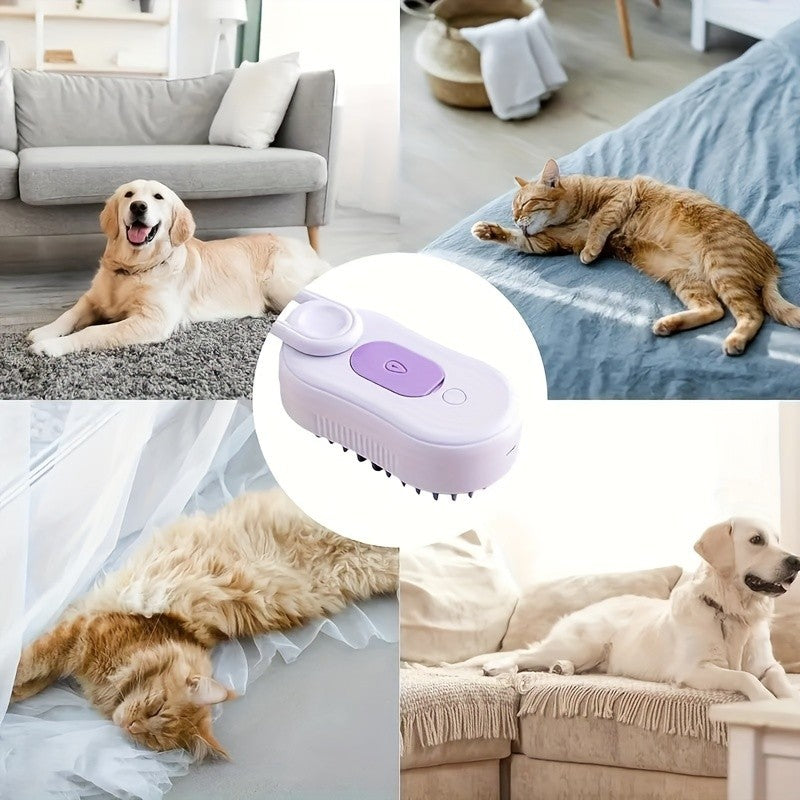 3-in-1 steam pet brush - USB rechargeable, foldable cat and dog grooming tool with silicone brush