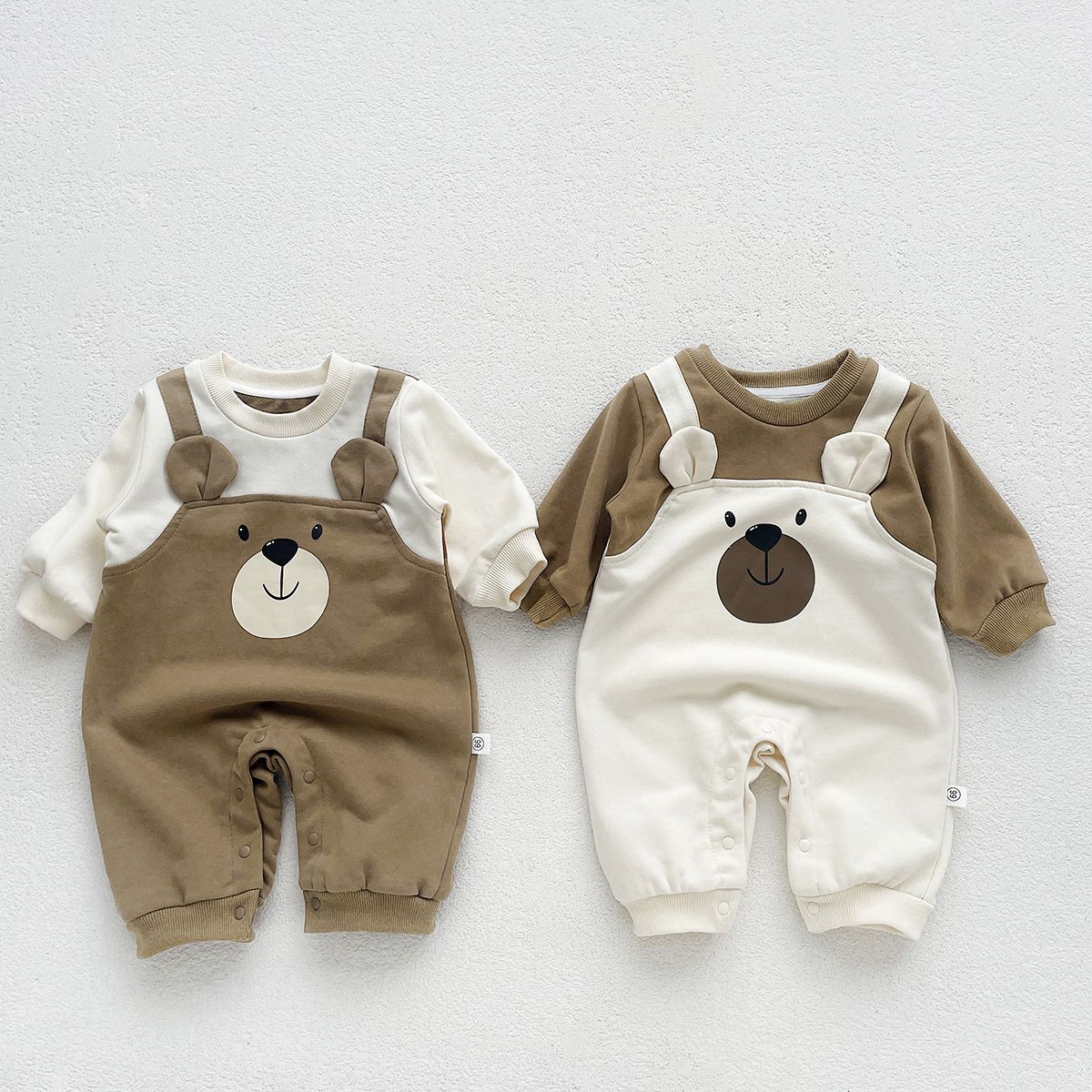 Autumn Baby Bodysuit Little Bear Pattern Dual Color Long Sleeve Warm Jumpsuit Baby Clothes Baby Boys Girls Romper 0-2 Years Old