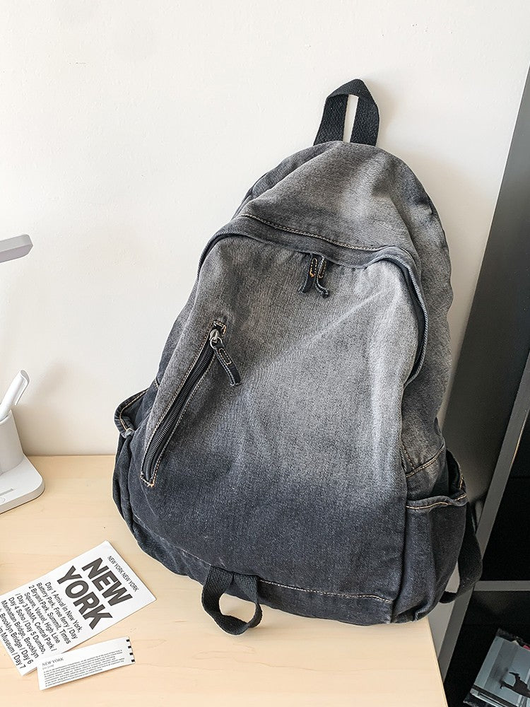 Men's and Women's Backpacks, Student Schoolbags, Large-Capacity Washed Denim Bags