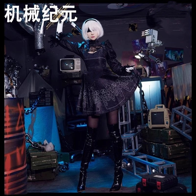 Anime Nier Automata Cosplay 9S Yorha 2B Cosplay Suit Male Women Outfit Wig Disguise Costume Plus Size Fancy Party Black Dress