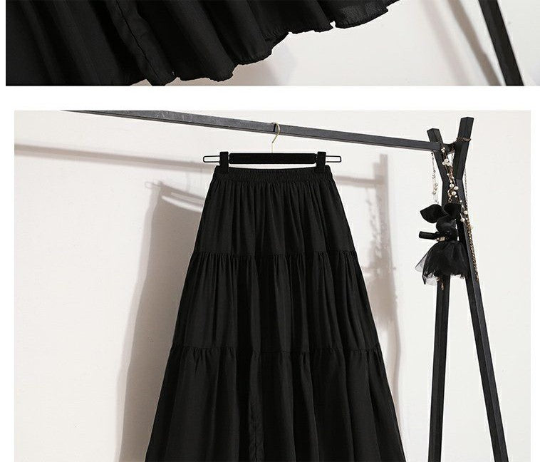 A-line Skirt High Waist Casual Slimming Cake Skirt Versatile Mid Length Dress Youthful Women New In Clothes Sweet Black Trend