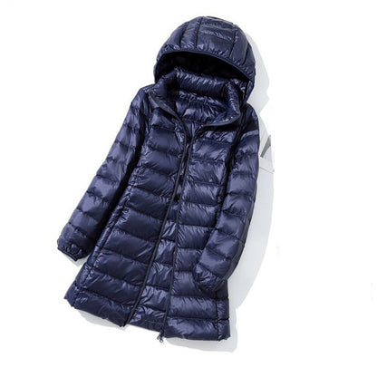 Oversized Womens Down Jackets 2023 New Arrivals  Autumn/Winter Female Long Slim Fit Hat Detachable  Skirt Coat Portable Outwear