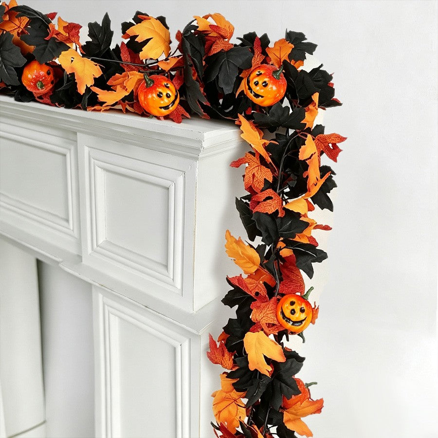 Halloween Artificial Vines Red Black Autumn Maple Leaves Fake Garland For Home Christmas Thanksgiving Party Fireplace Fall Decor