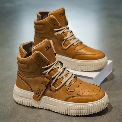 Fashion Leather Ankle Boots Men's Skate Sneakers Comforty Non Slip Wear Resistant Sole Winter Boots Preppy Street Casual Shoes