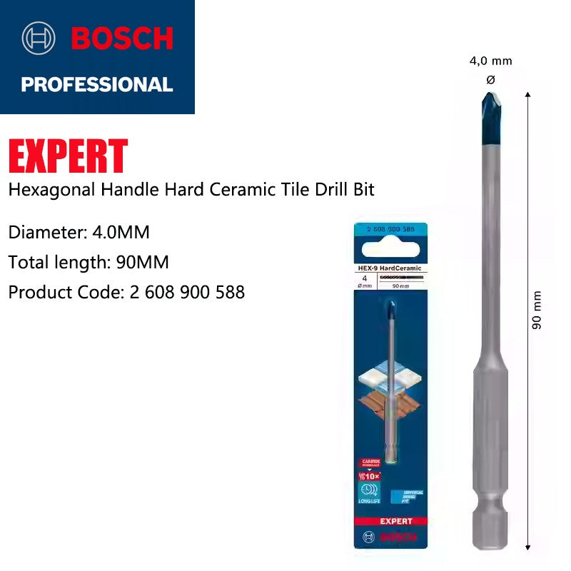Brocas BOSCH Hex-9 Hard Ceramic EXPERT para Cerâmica Flecha Azul Pequena Acessórios para Ferramentas Elétricas para Furar Pisos de Mármore e Azulejos Vitrificados