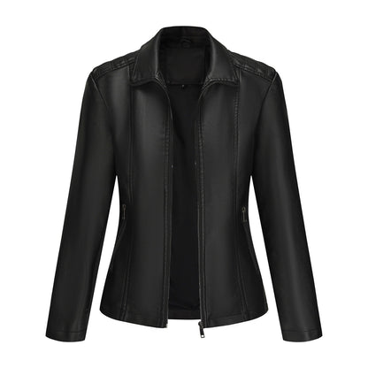 2025 Women’s Stylish Brown Faux Leather Jacket - Slim Fit, Trendy Moto Style with Zipper Detail PU Coat.