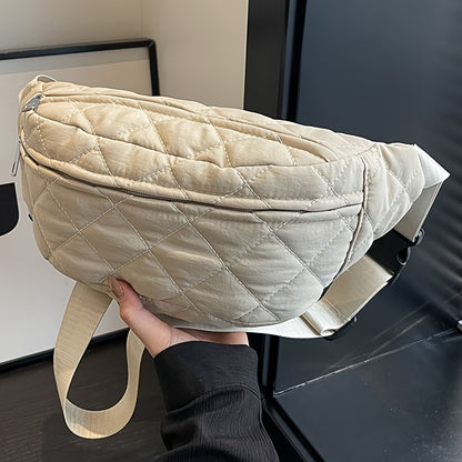 Quilted Patchwork Crossbody Bag - Large Nylon Purse, Multi-Pocket, Adjustable Strap. Grey Gift-Ready!