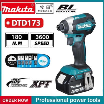 2025 Makita DTD173 bule 18v Brushless Lithium-ion Impact Driver Power Tool Ferramenta Multifuncional, Broca, Ferramenta Elétrica