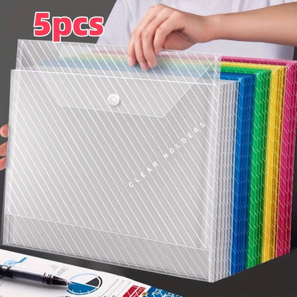 5/20pcs, A4 File Bag, Clear Plastic, Large Capacity And Snapshot Button, Perfect For School Office And Home