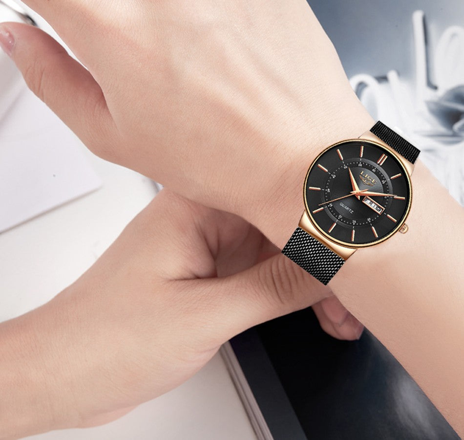 LIGE Quartz Stainless Steel Women Wristwatch Retro Hot Style Great Japanese Movement Quality Fashion Waterproof Watch for Women