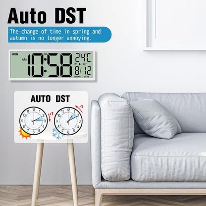 14.5 Digital Wall Clock Battery Operated with Big Digits LCD Screen Display, Large Display Timer with Temperature Date Week Auto