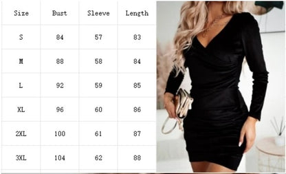 Lady Bodycon Solid Color Velvet Dress Women V-Neck Long Sleeved Mini Dress Autumn Winter Party Luxury Dress