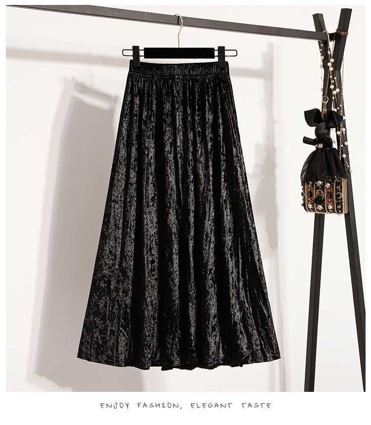 Plus Size Plus Size Women's Velvet Pleated A- Line Midi Skirt Autumn Winter Slimming Half-length Versatile Fashionable Commut...