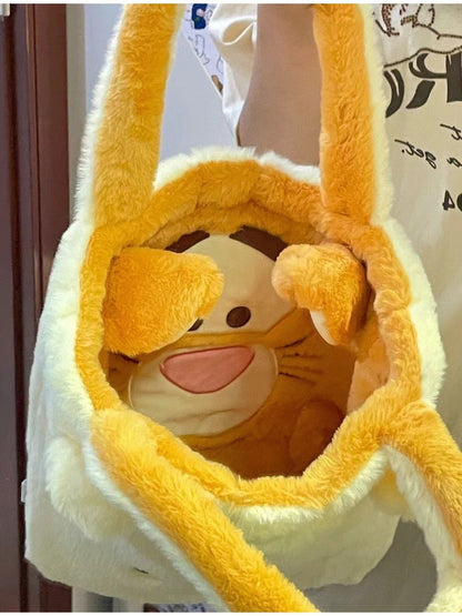 Disney Winnie Bear Turn Into Tigger Plush Handbag Cartoon Reversible Lotso Change To Alien Plush Doll Bag Xmas Women Girls Gift