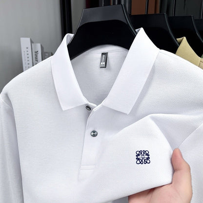 100% pure cotton spring and autumn fashionable men's collar striped long sleeved polo shirt brand embossed casual T-shirt