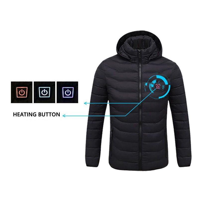 Men's parka Winter Warm USB Heating Jackets Smart Thermostat Pure Color Hooded Heated Clothing male bobojaco Warm padded jacket