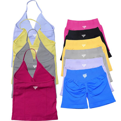 Women's Sports Gym 2-piece Set Vest High Waist Seamless Shorts Gym Wear Sportswear Essential for Workout